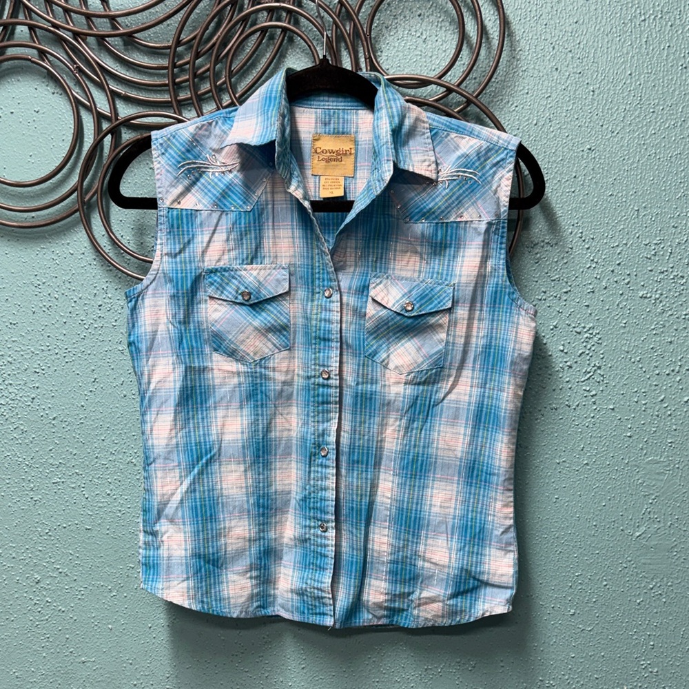 Cowgirl Legend Blue Plaid Sleeveless Shirt